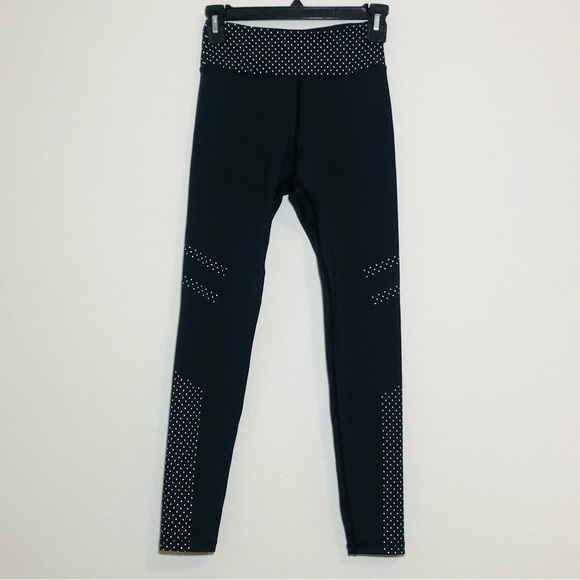 All Fenix Pants - All Fenix Black Leggings with White Color Block Accent Polka Dots size XS
